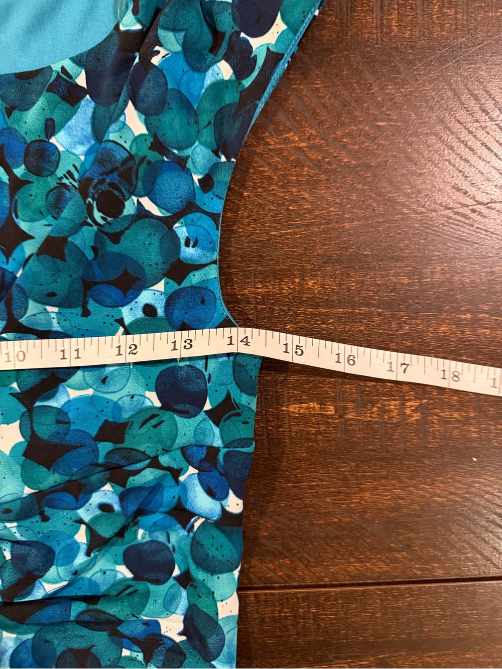 Connected Apparel Blue Abstract Print Ruched Sheath Dress Size 6 - Picture 9 of 13
